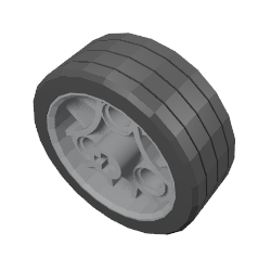 44293c01 - Wheel 36.8 x 14 ZR with Axle Hole, 3 Pin Holes, and Fixed Black Rubber Tire